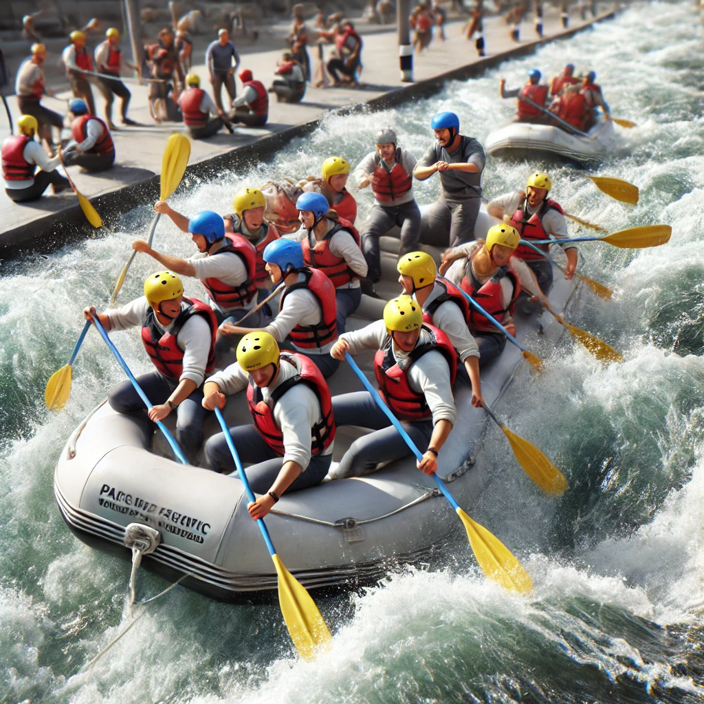 Grup gaudint d'una baixada de rafting